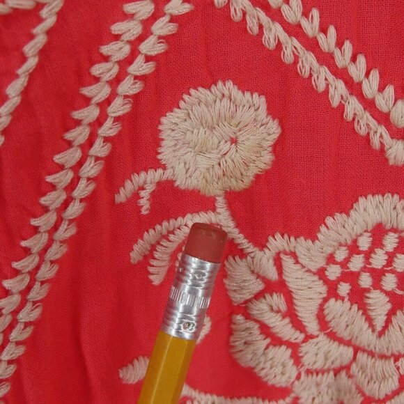 Johnny Was Womens Small Coral Pink Orange Embroidered Floral Tunic Shirt Top - Picture 9 of 11